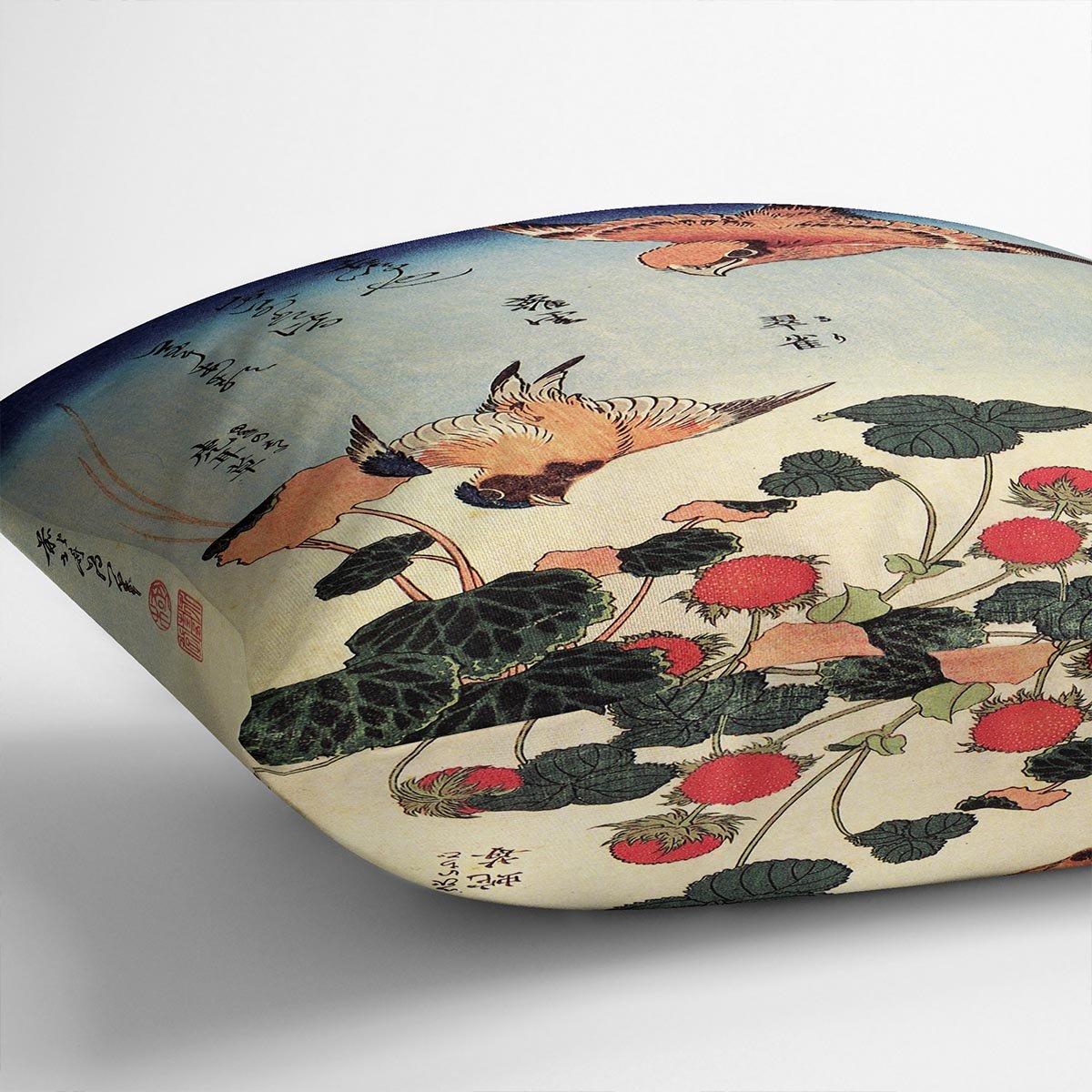 Wild strawberries and birds by Hokusai Throw Pillow