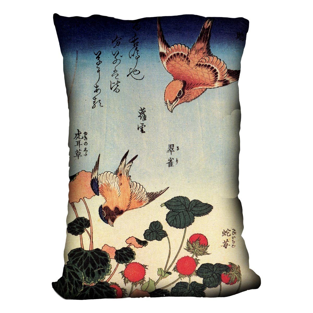 Wild strawberries and birds by Hokusai Throw Pillow