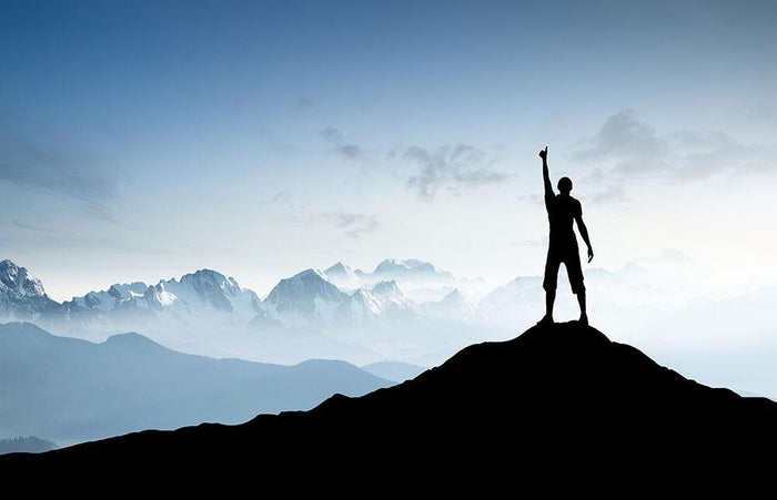 Winner silhouette on the mountain top Wall Mural Wallpaper