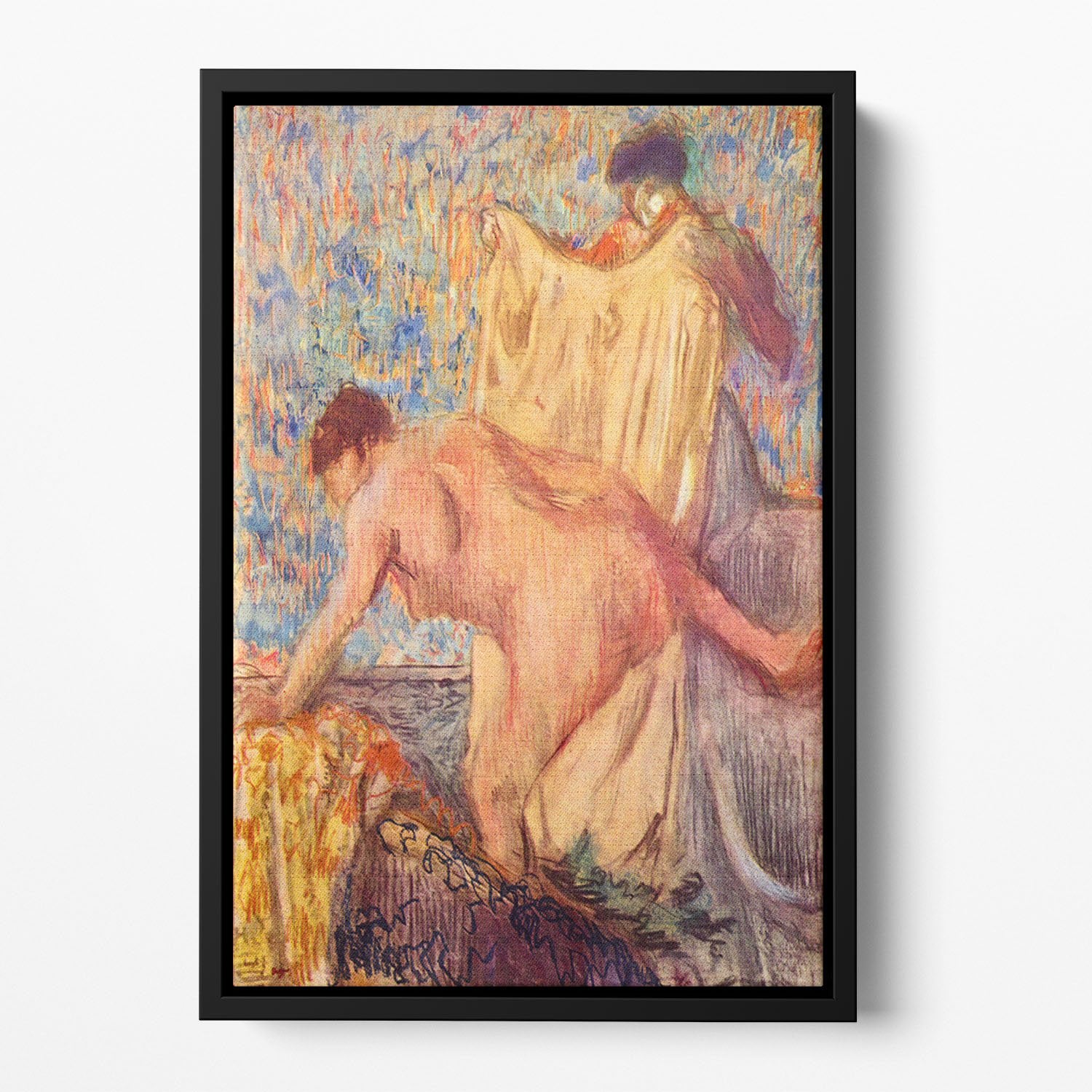 Withdrawing from the bathtub by Degas Floating Framed Canvas