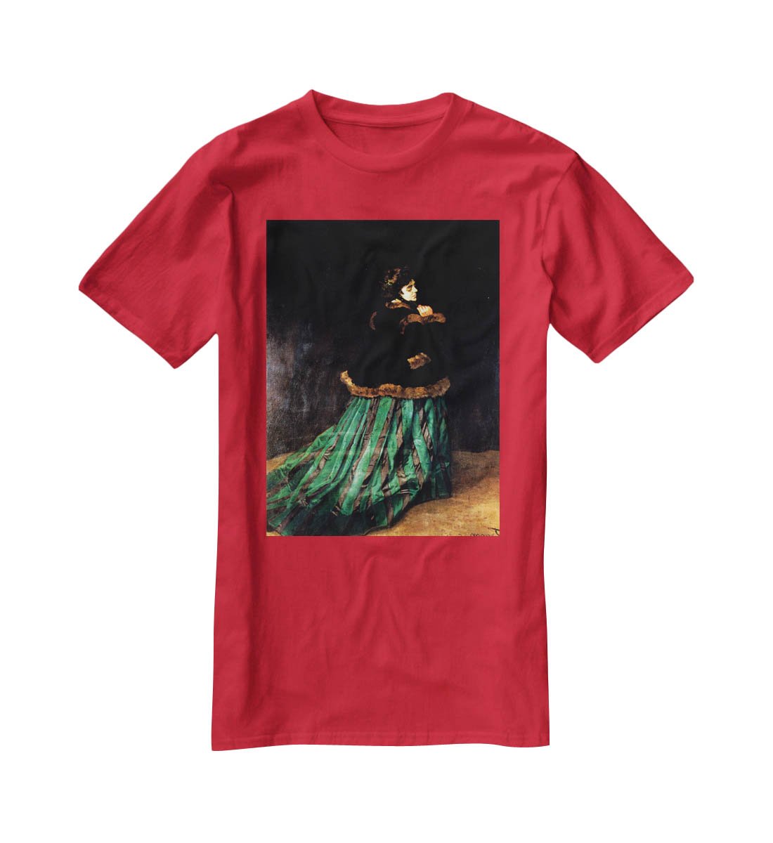 Woman In A Green Dress by Monet T-Shirt - Canvas Art Rocks - 4