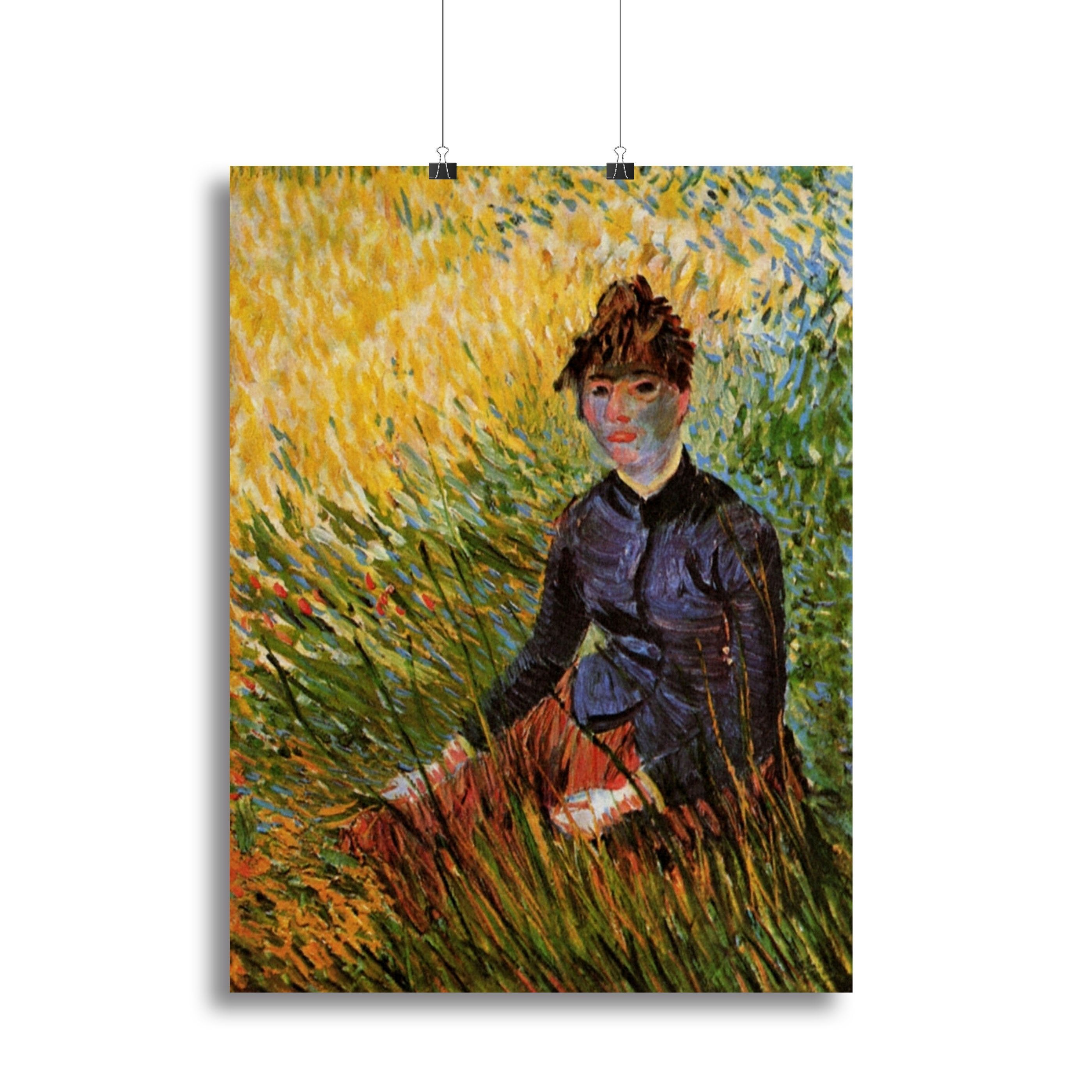 Woman Sitting in the Grass by Van Gogh Canvas Print or Poster