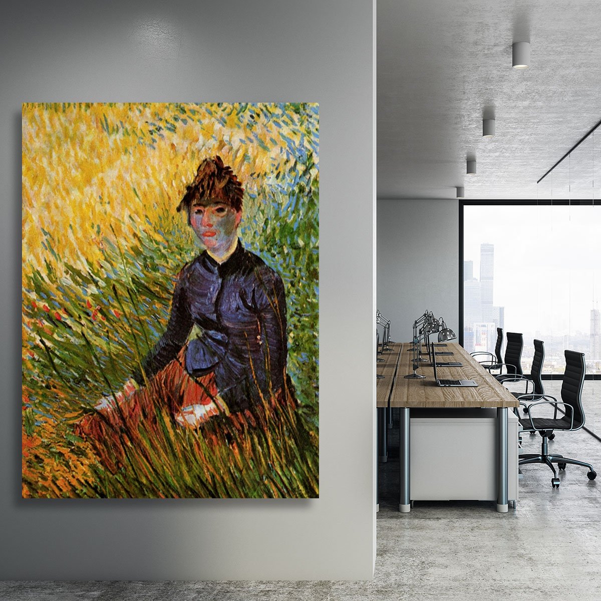 Woman Sitting in the Grass by Van Gogh Canvas Print or Poster