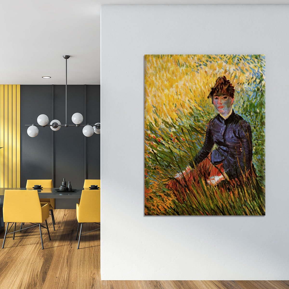 Woman Sitting in the Grass by Van Gogh Canvas Print or Poster