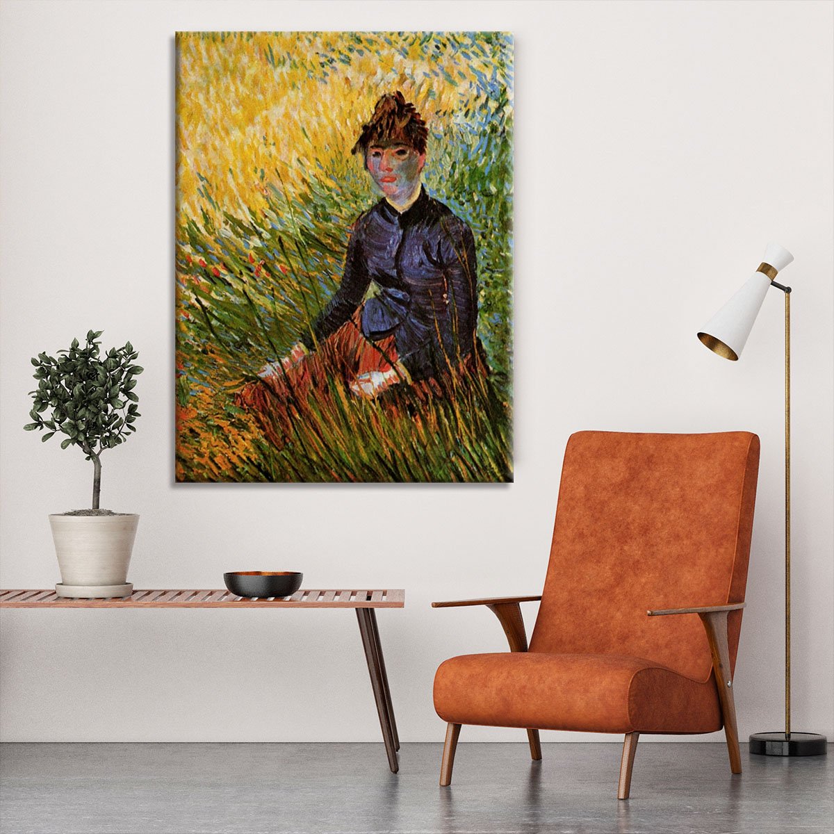Woman Sitting in the Grass by Van Gogh Canvas Print or Poster