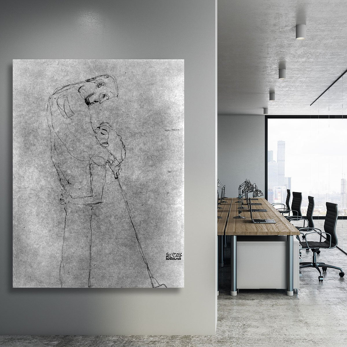 Woman and man standing in profile by Klimt Canvas Print or Poster
