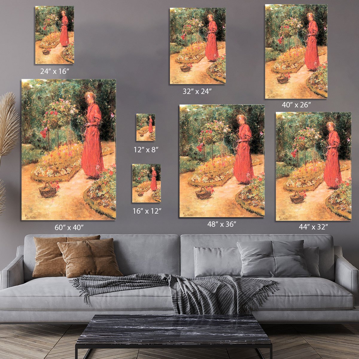 Woman cuts roses in a garden by Hassam Canvas Print or Poster