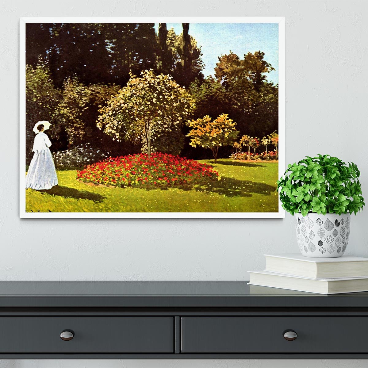 Woman in the garden by Monet Framed Print - Canvas Art Rocks -6