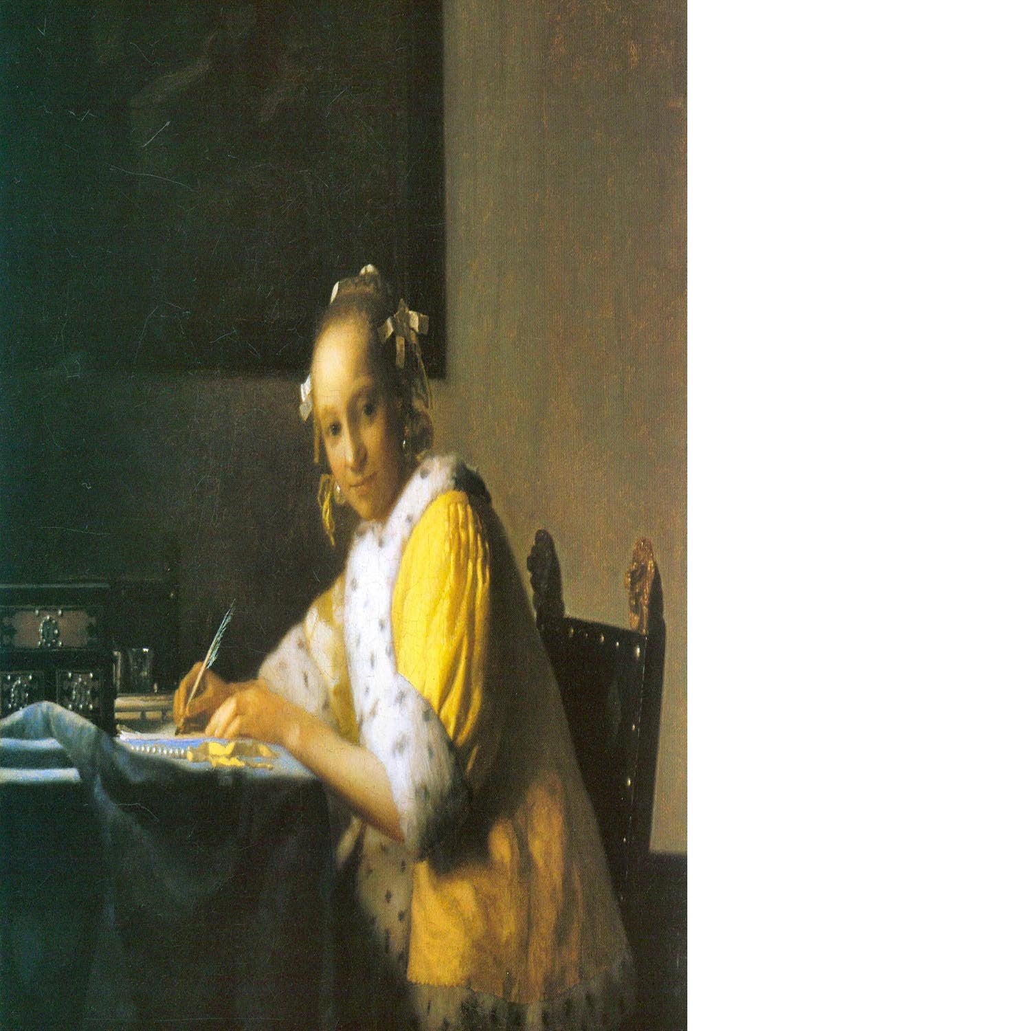Woman in yellow by Vermeer Floating Framed Canvas