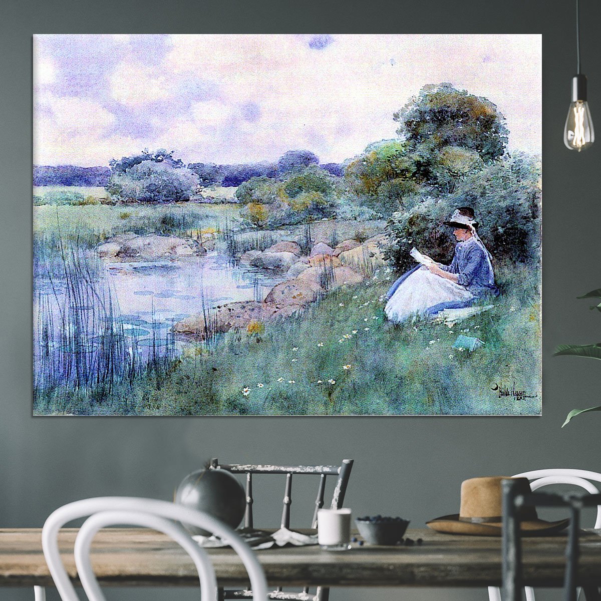 Woman reading by Hassam Canvas Print or Poster