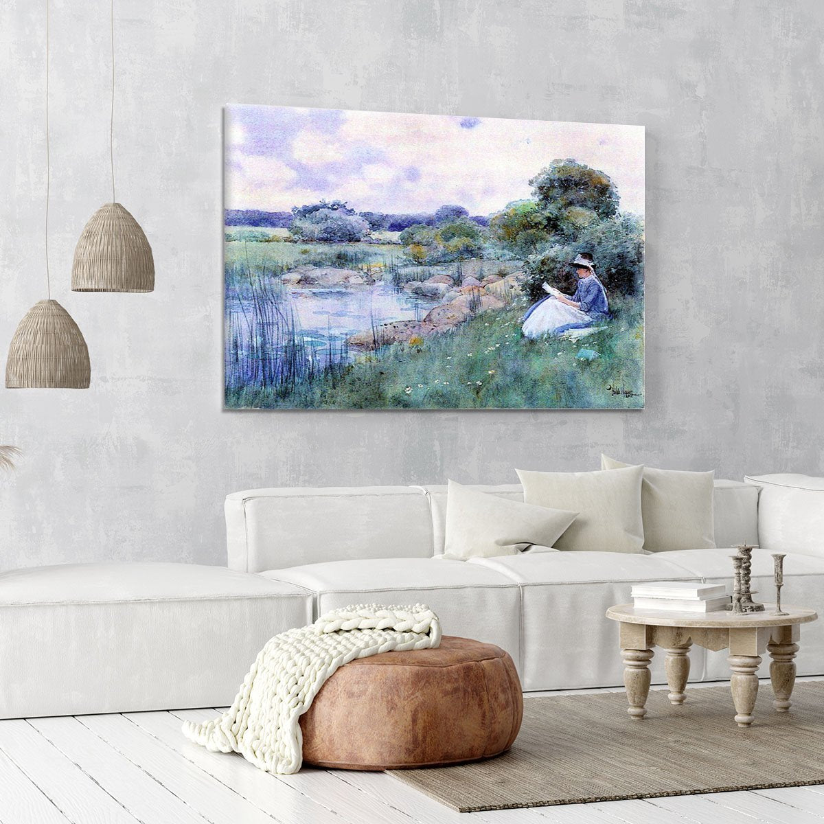 Woman reading by Hassam Canvas Print or Poster