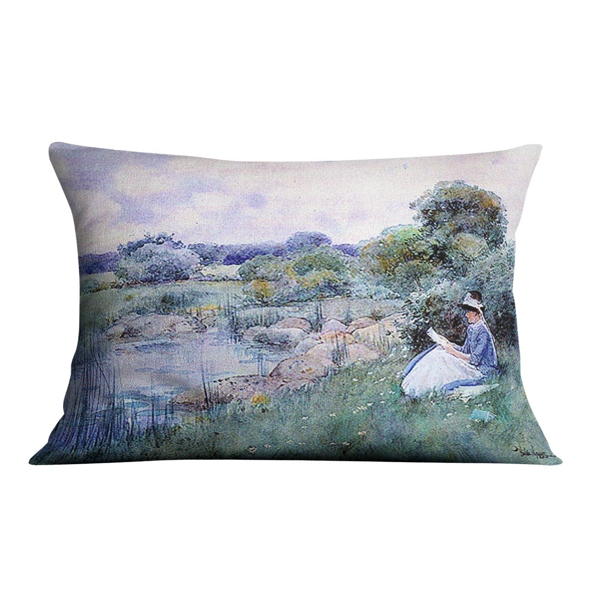Woman reading by Hassam Cushion - Canvas Art Rocks - 4