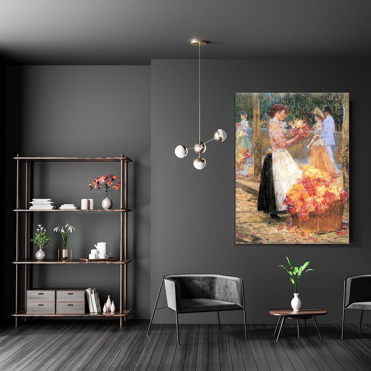 Woman sells flowers by Hassam Canvas Print or Poster
