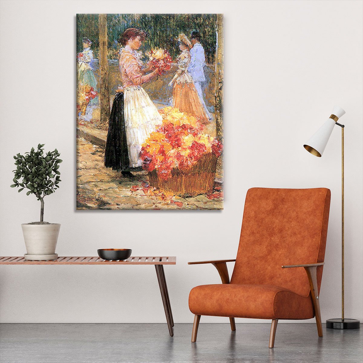 Woman sells flowers by Hassam Canvas Print or Poster
