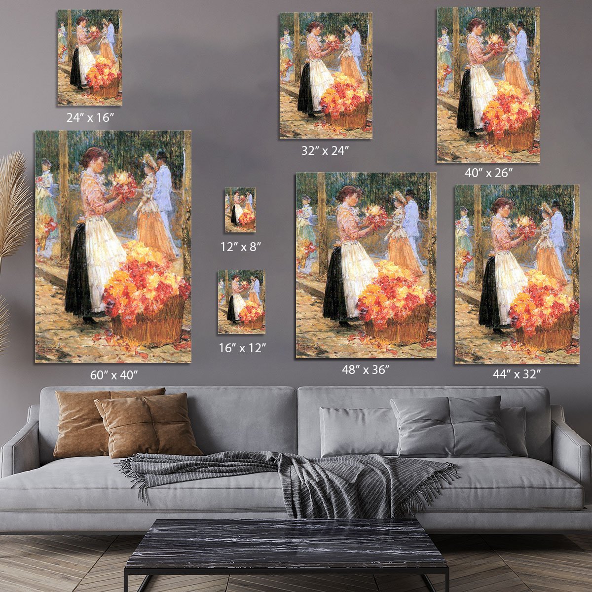 Woman sells flowers by Hassam Canvas Print or Poster