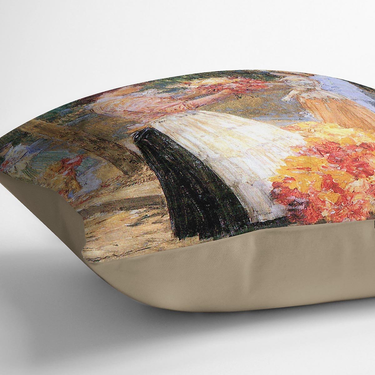 Woman sells flowers by Hassam Cushion - Canvas Art Rocks - 2