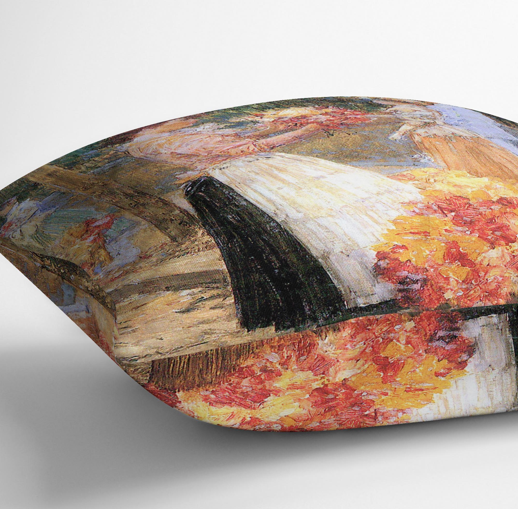 Woman sells flowers by Hassam Cushion - Canvas Art Rocks - 3