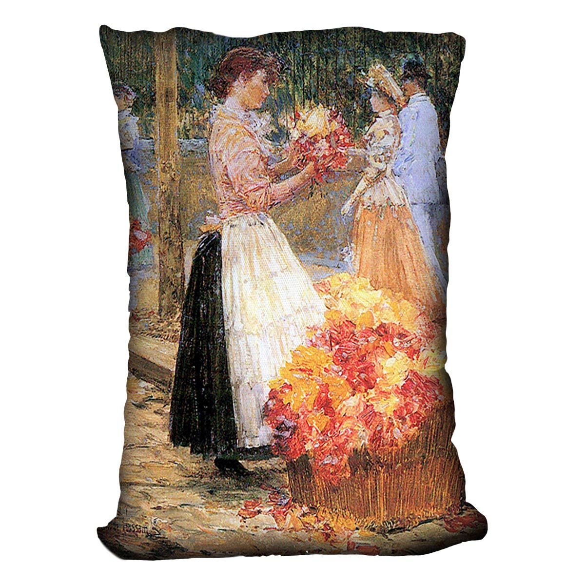 Woman sells flowers by Hassam Cushion - Canvas Art Rocks - 4