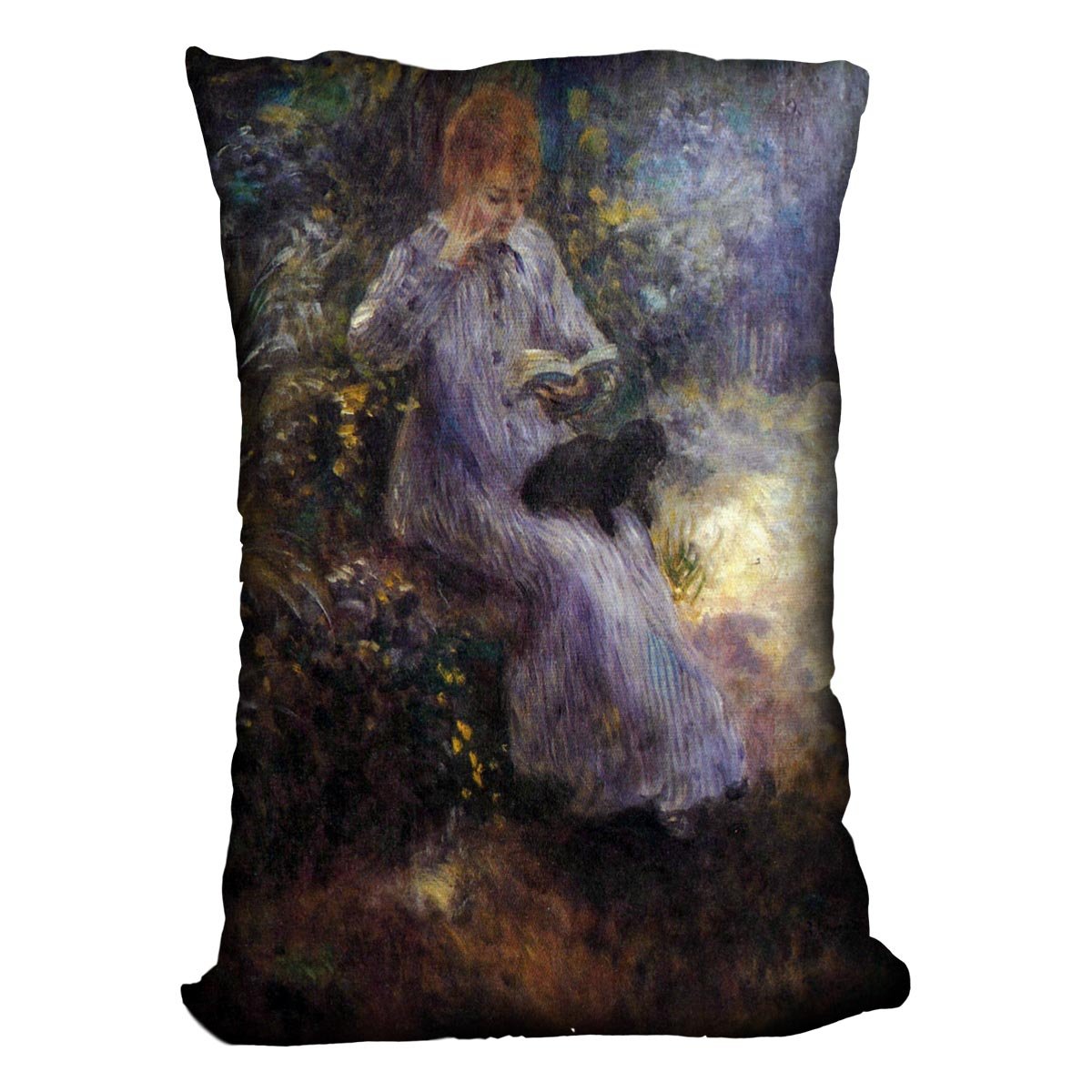 Woman with a black dog by Renoir Throw Pillow