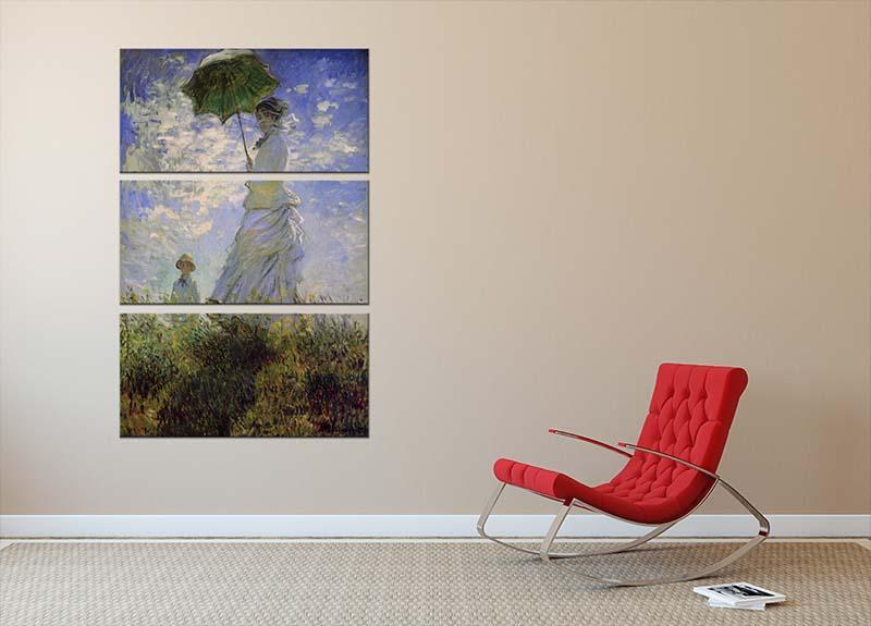 Woman with a parasol by Monet 3 Split Panel Canvas Print - Canvas Art Rocks - 2