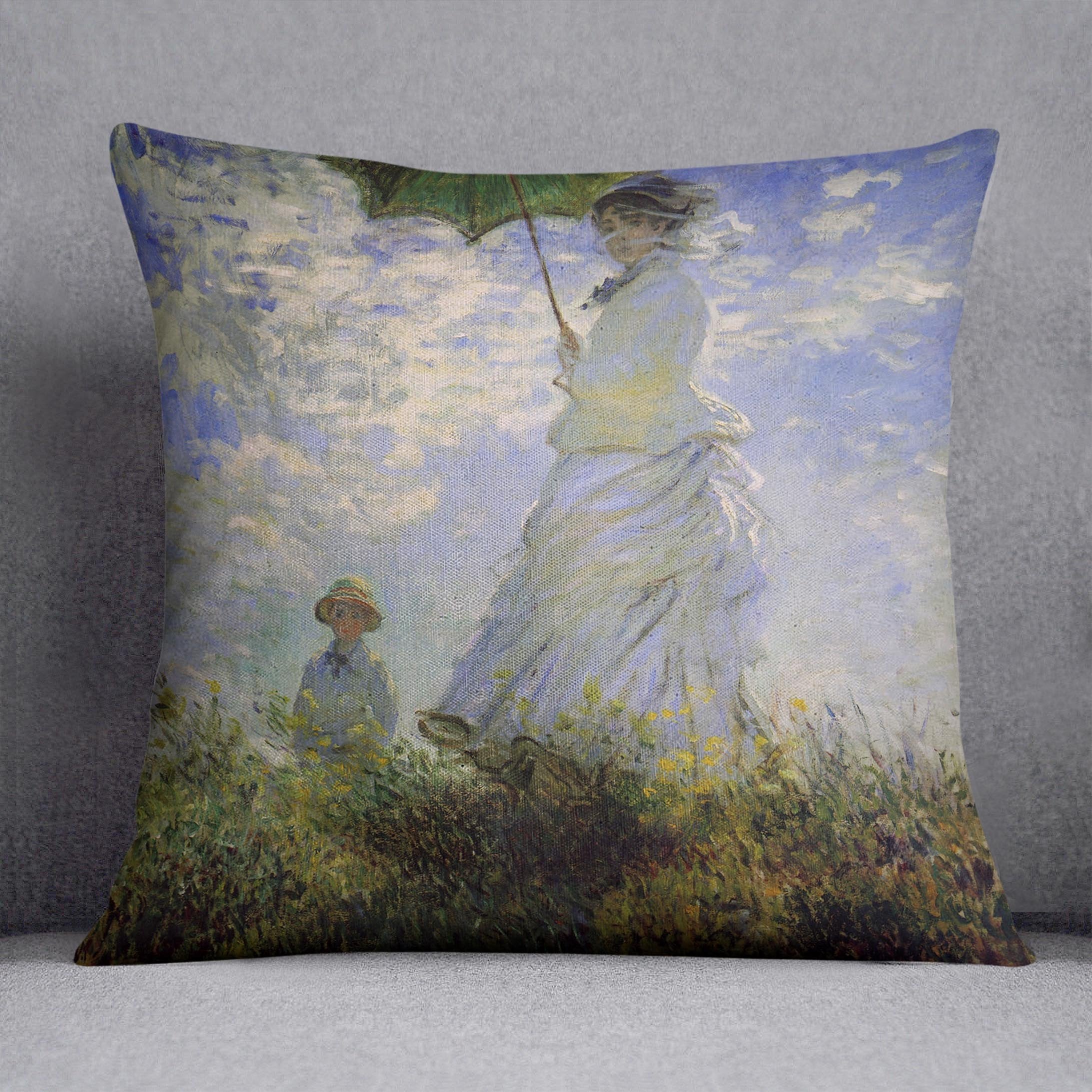 Woman with a parasol by Monet Throw Pillow
