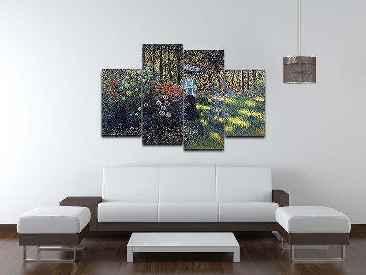 Woman with a parasol in the garden of Argenteuil by Monet 4 Split Panel Canvas - Canvas Art Rocks - 3