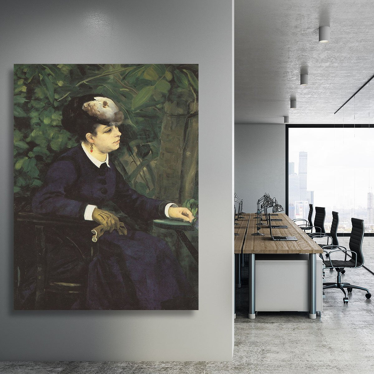 Woman with gull feather Woman in the garden by Renoir Canvas Print or Poster