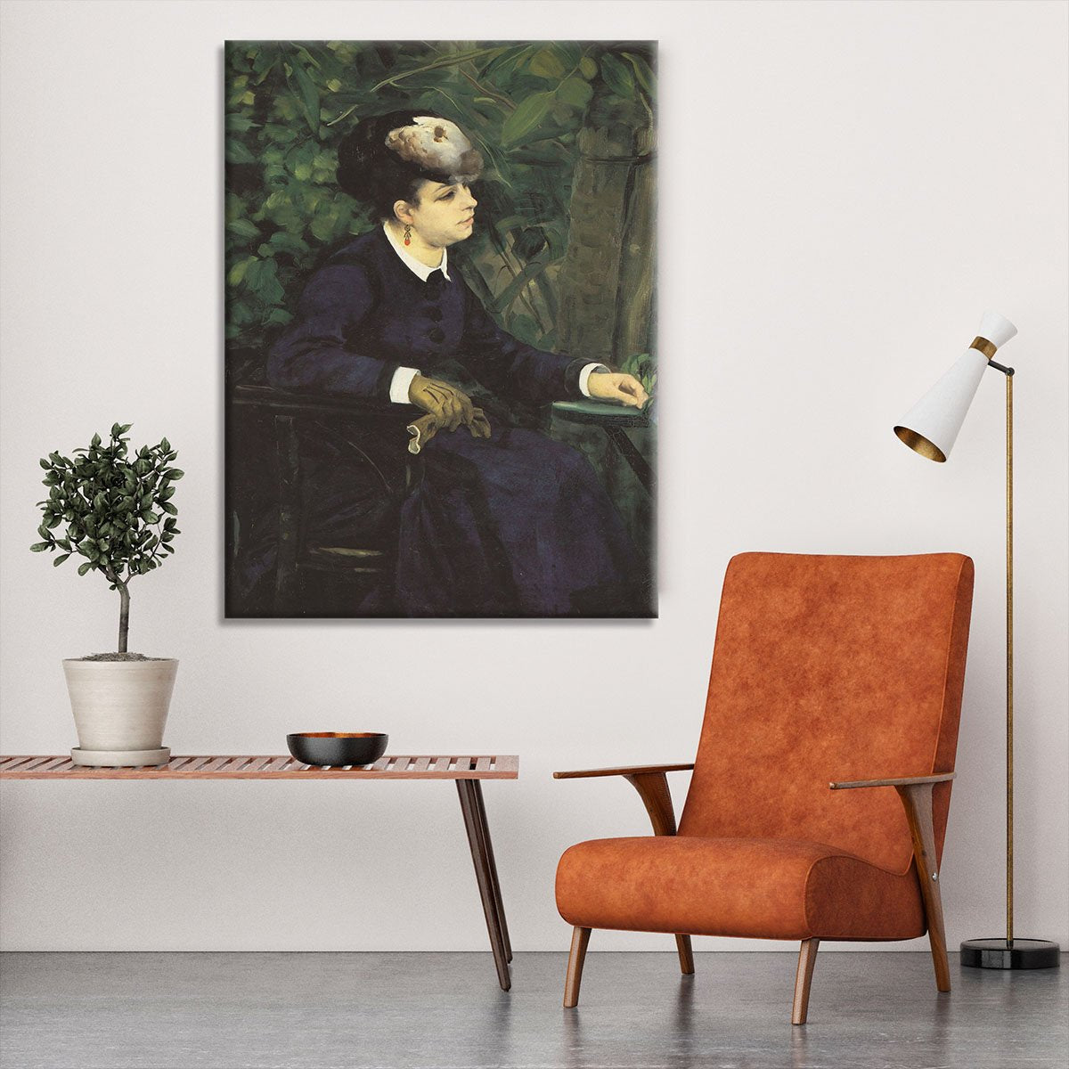 Woman with gull feather Woman in the garden by Renoir Canvas Print or Poster