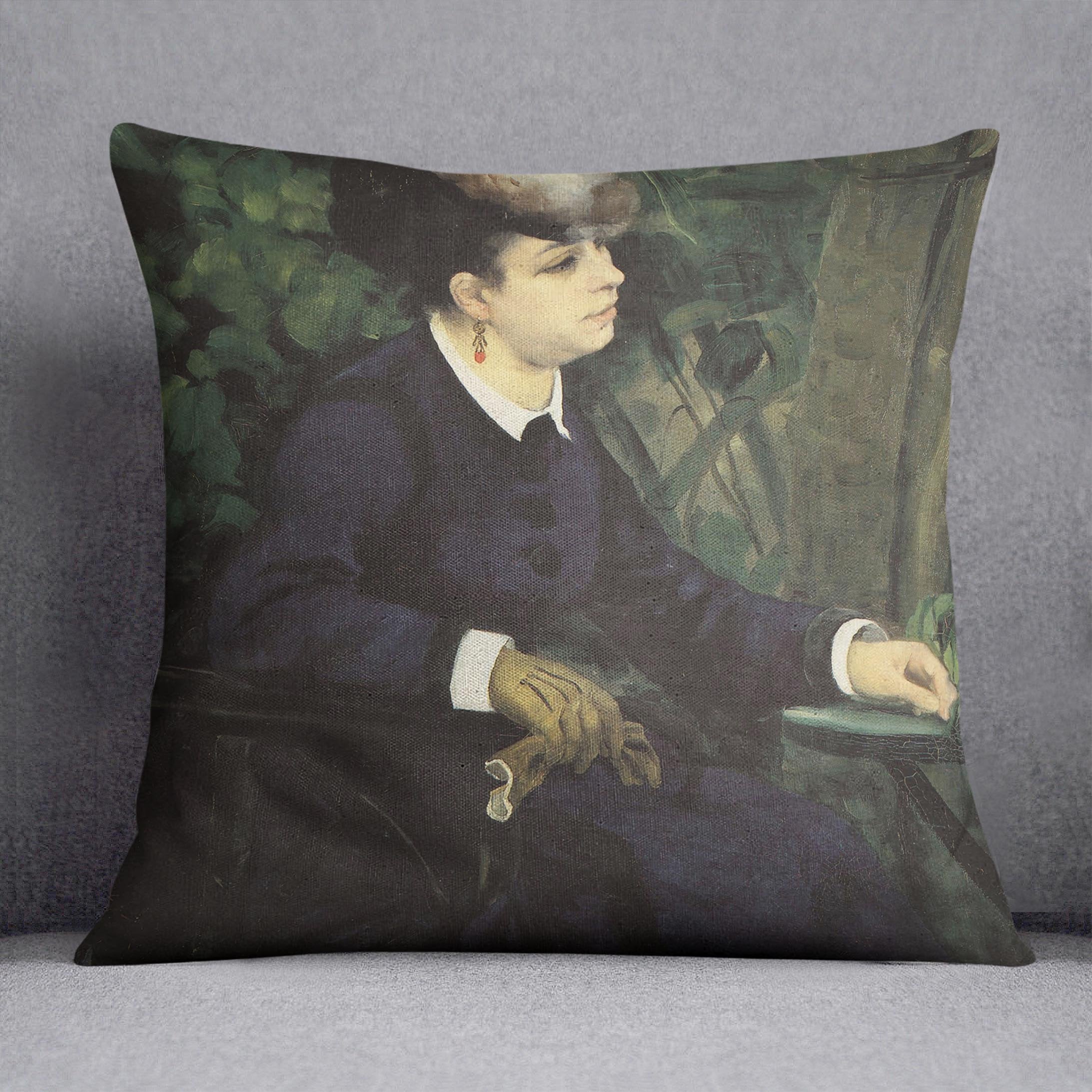 Woman with gull feather Woman in the garden by Renoir Throw Pillow