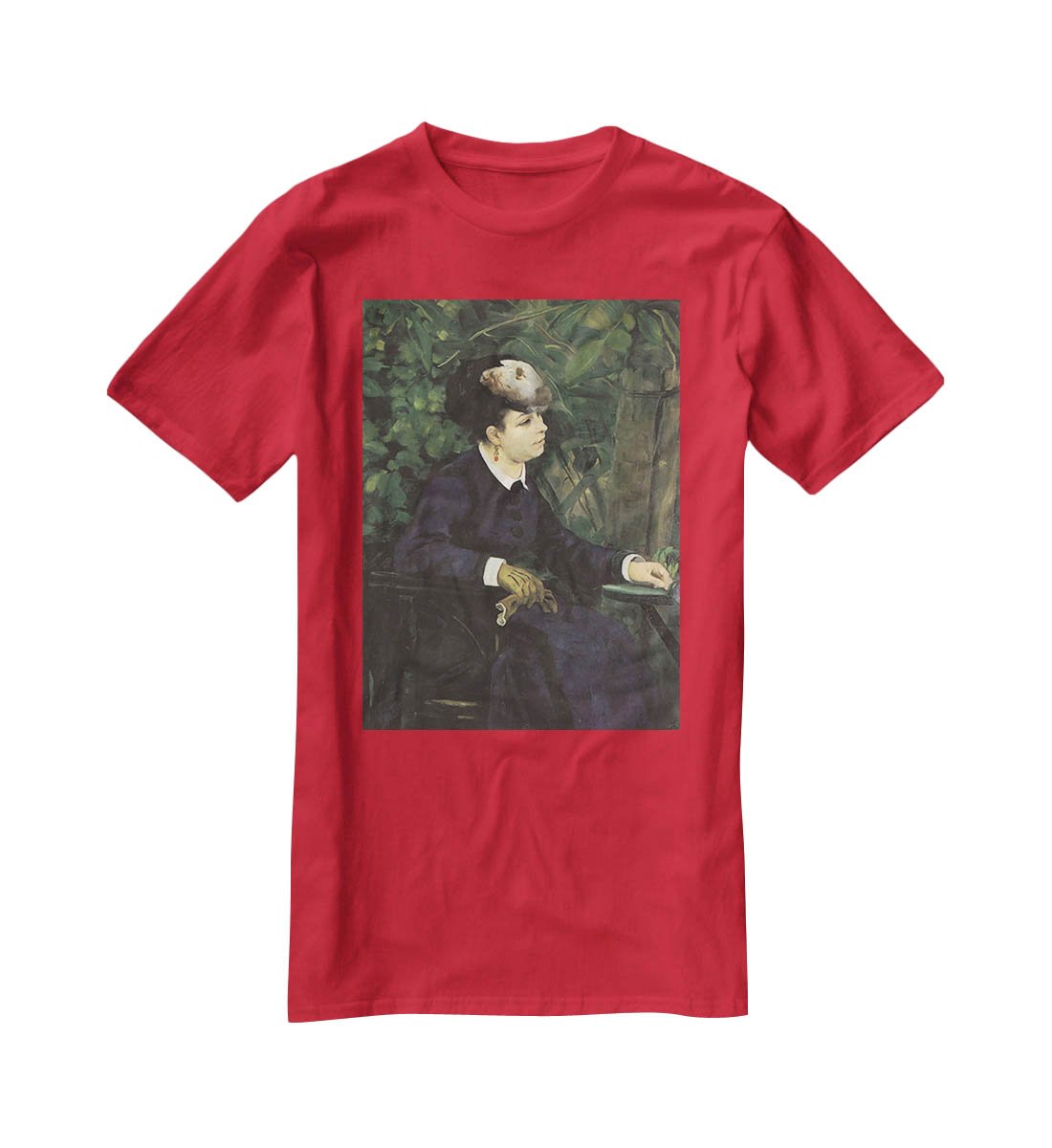 Woman with gull feather Woman in the garden by Renoir T-Shirt - Canvas Art Rocks - 4