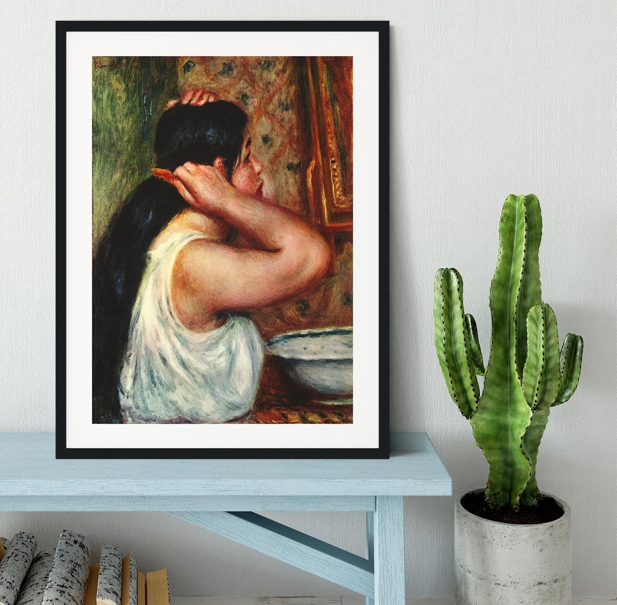 Woman with hair combs by Renoir Framed Print - Canvas Art Rocks - 1