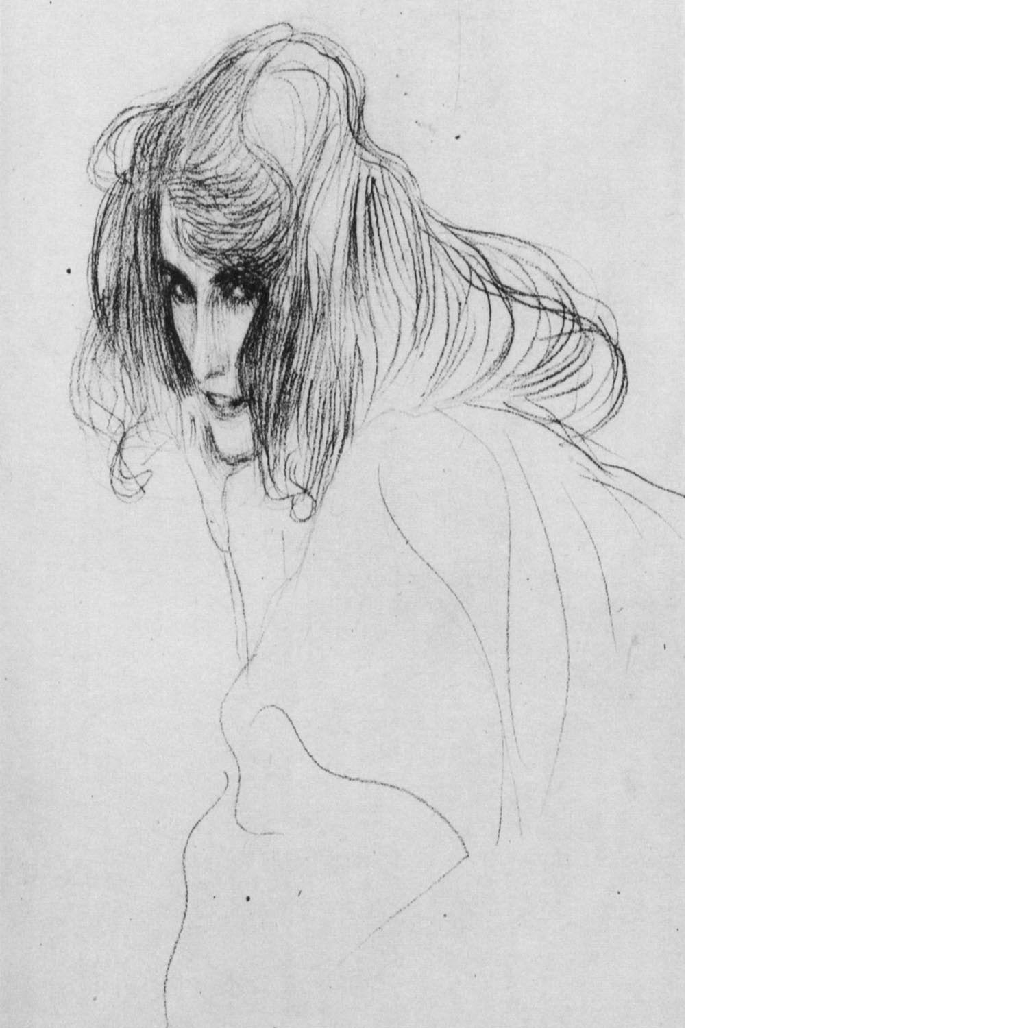 Womans head in three quarters profile by Klimt Floating Framed Canvas