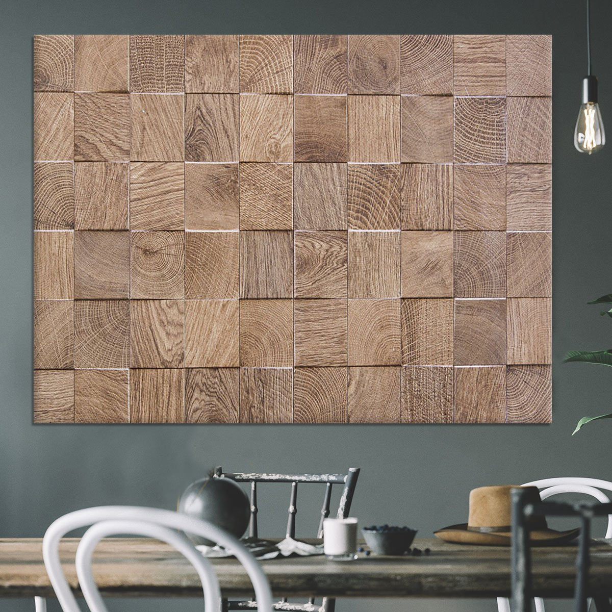 Wooden background with embossed detail Canvas Print or Poster