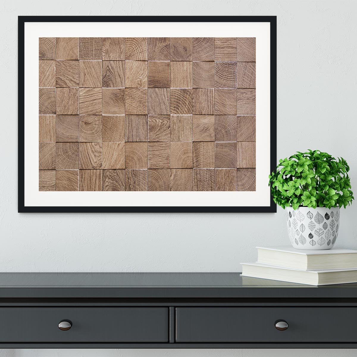 Wooden background with embossed detail Framed Print - Canvas Art Rocks - 1