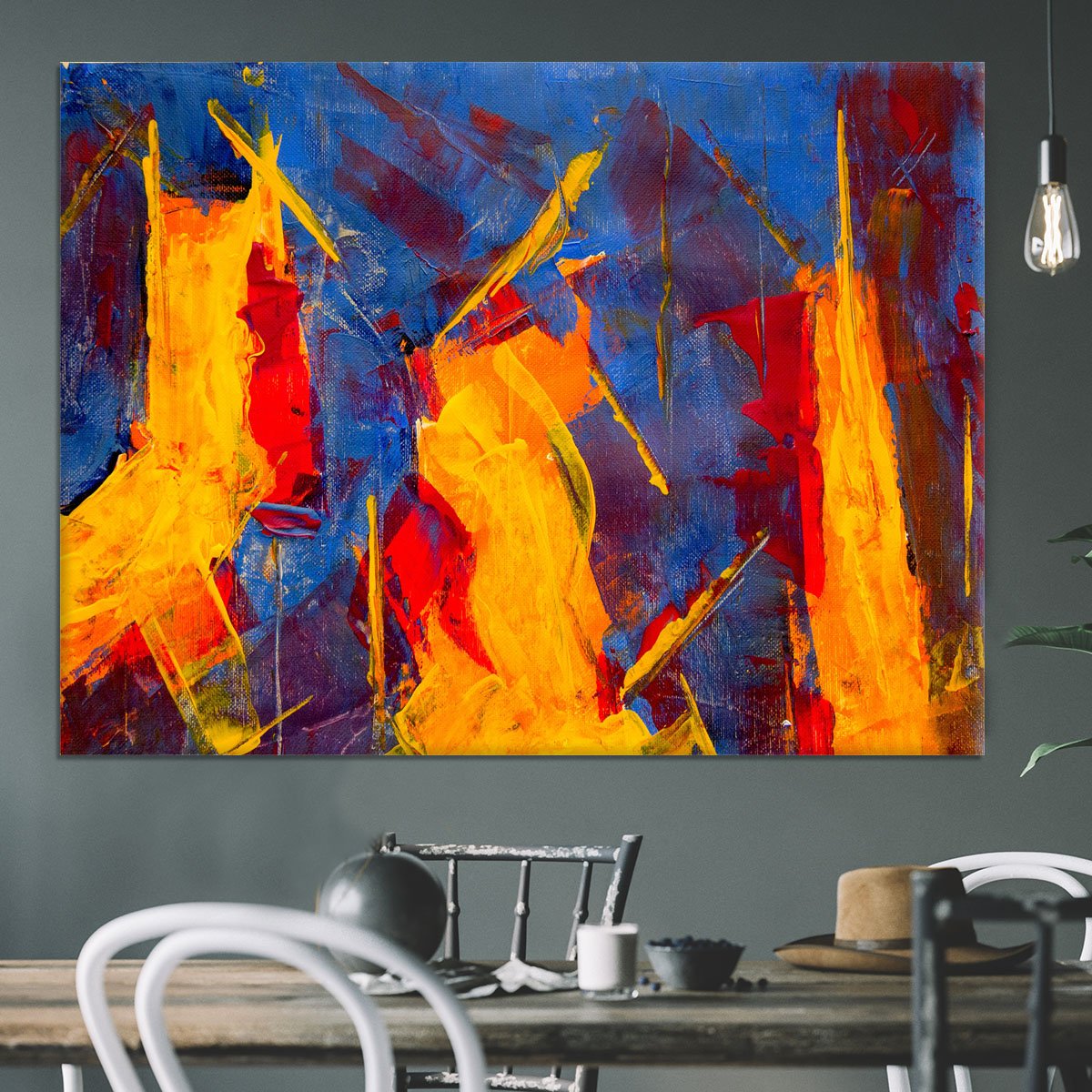 Yellow Blue Brown and Red Abstract Painting Canvas Print or Poster
