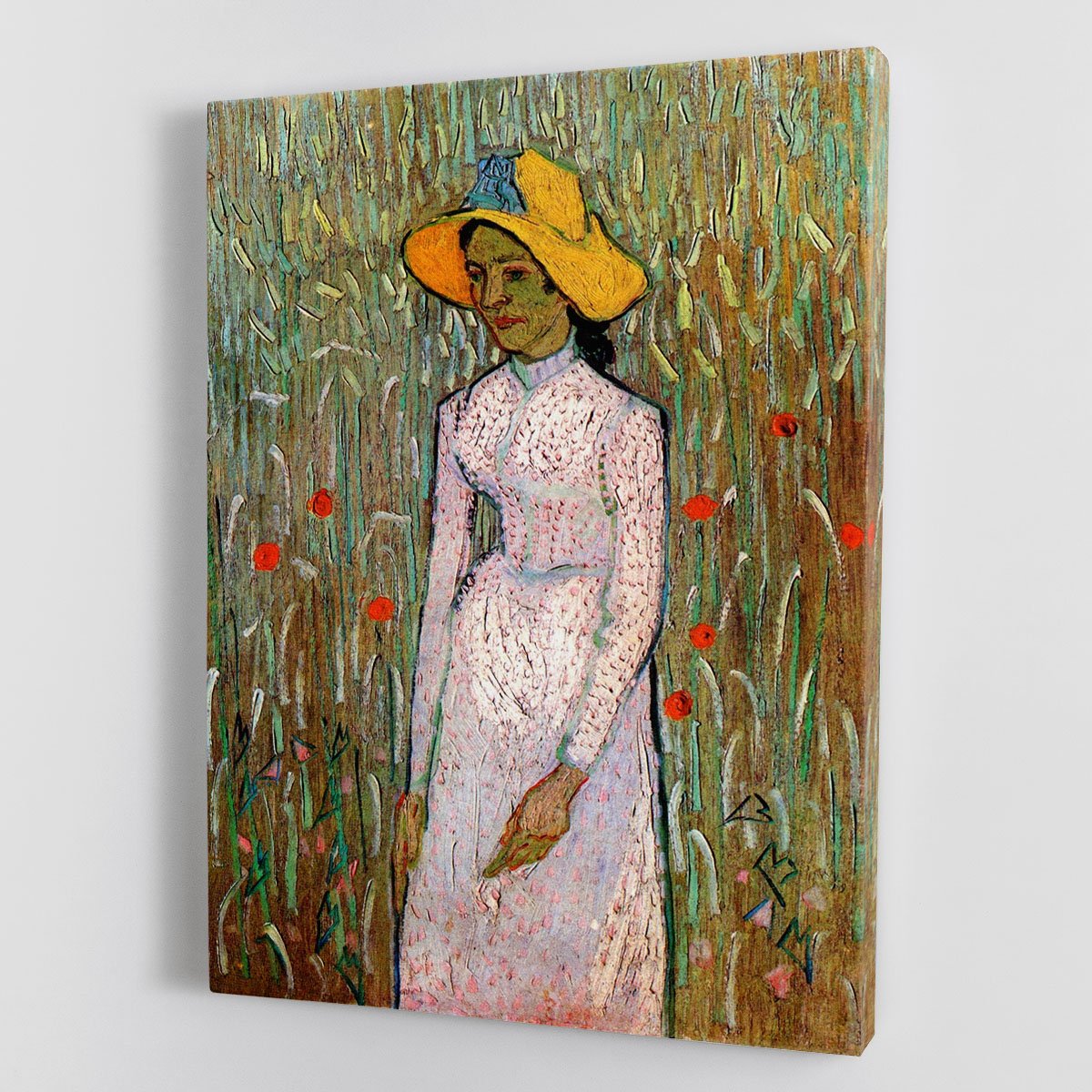 Young Girl Standing Against a Background of Wheat by Van Gogh Canvas Print or Poster