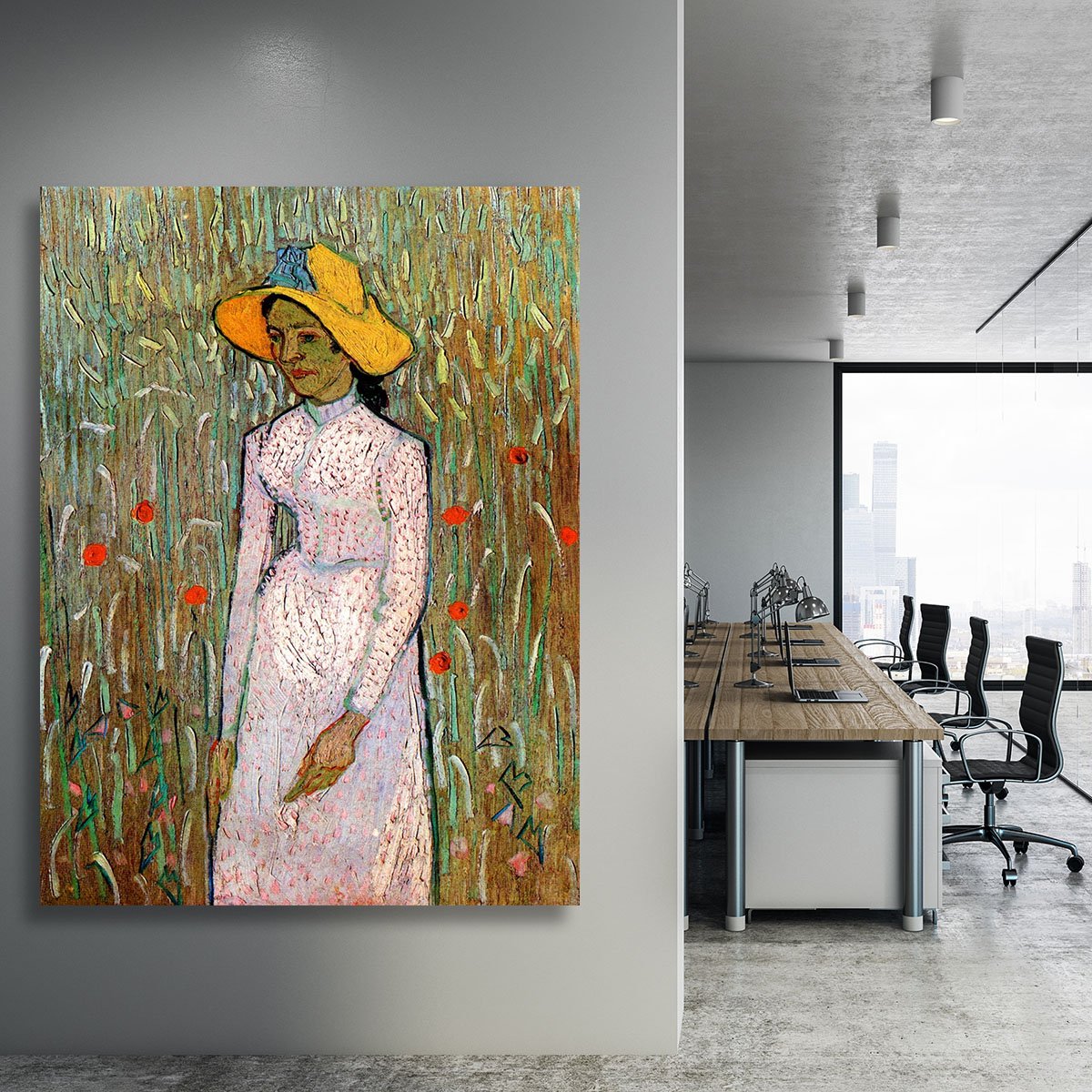 Young Girl Standing Against a Background of Wheat by Van Gogh Canvas Print or Poster