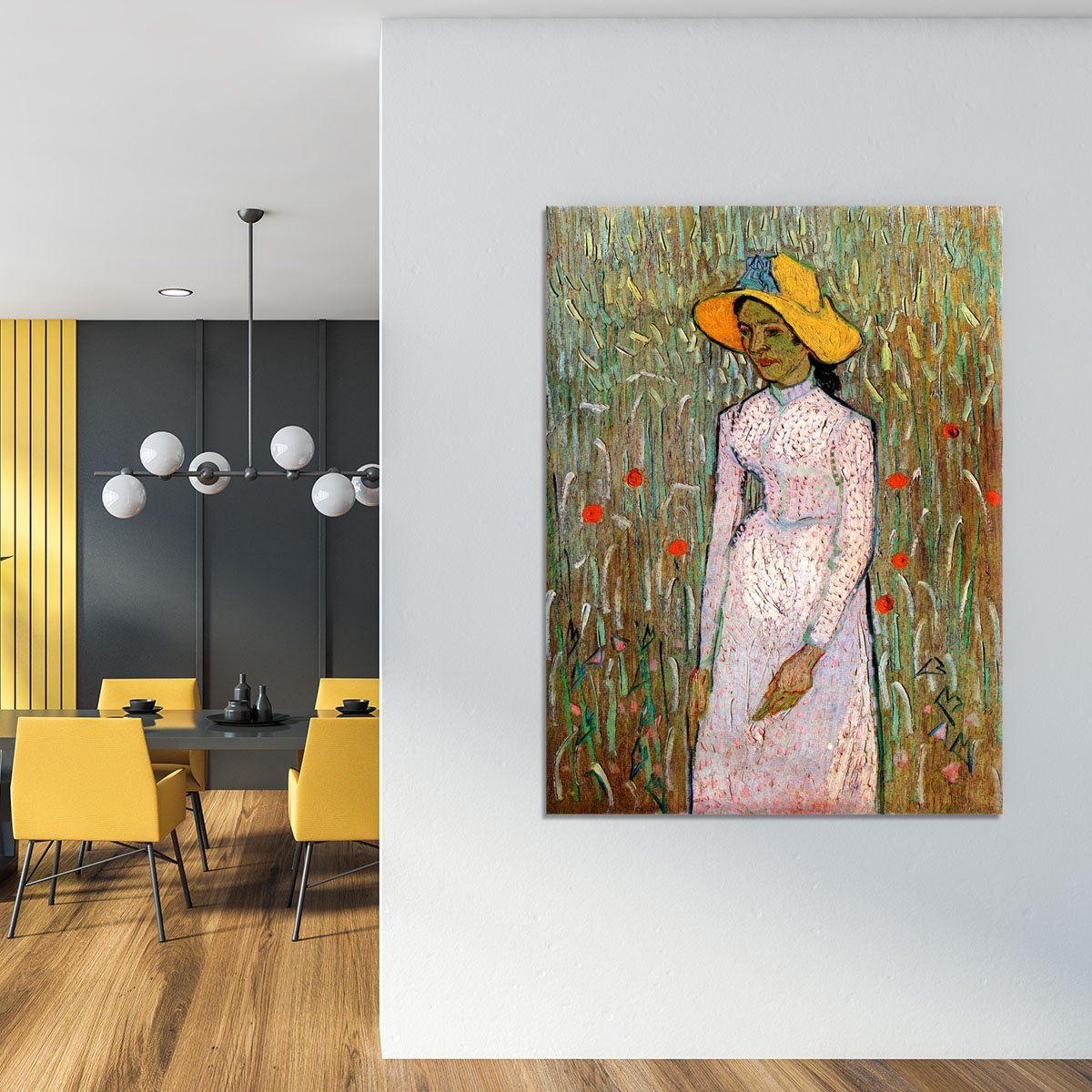 Young Girl Standing Against a Background of Wheat by Van Gogh Canvas Print or Poster
