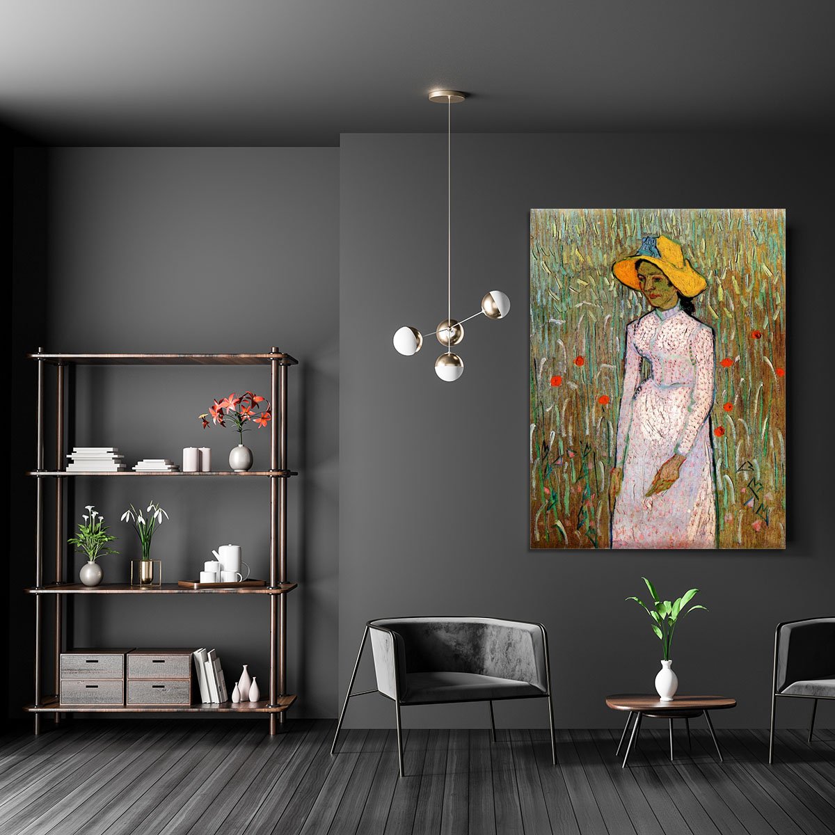 Young Girl Standing Against a Background of Wheat by Van Gogh Canvas Print or Poster