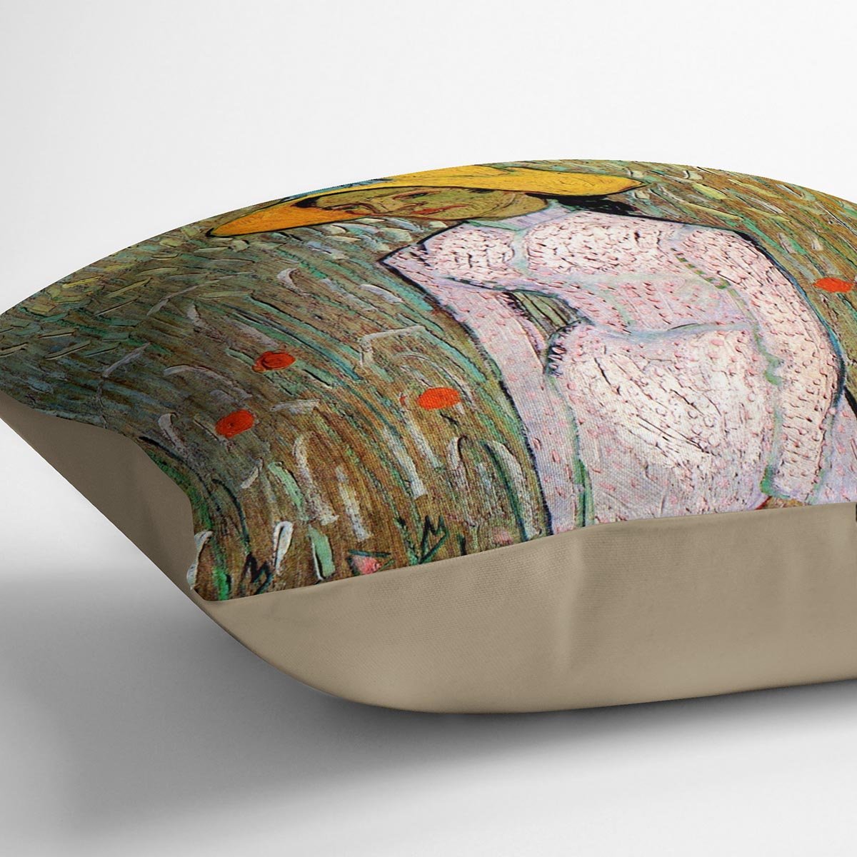 Young Girl Standing Against a Background of Wheat by Van Gogh Throw Pillow