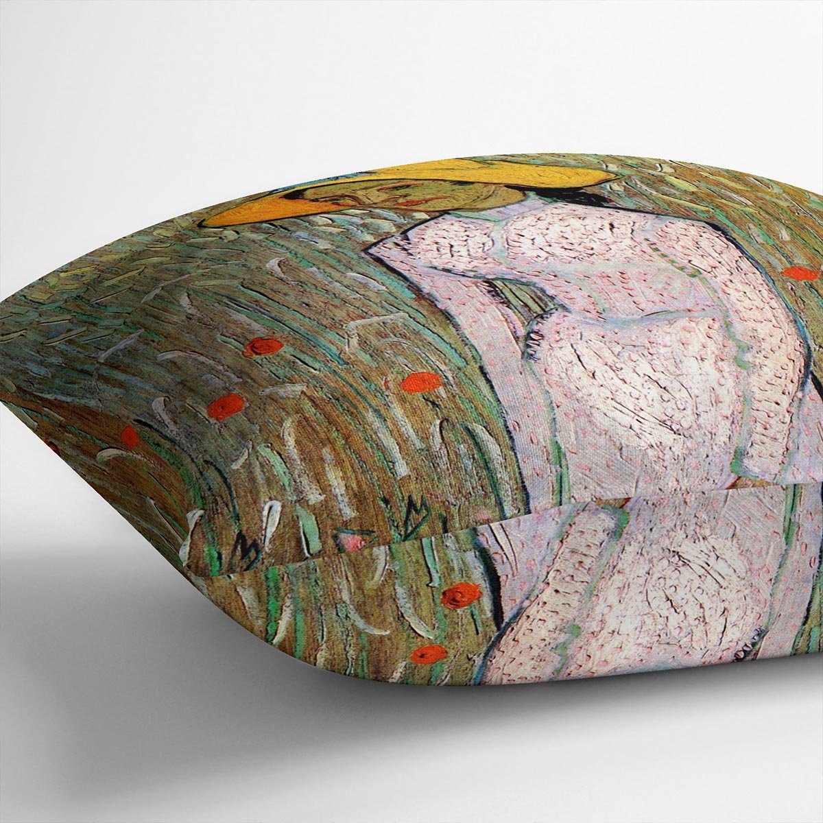 Young Girl Standing Against a Background of Wheat by Van Gogh Throw Pillow