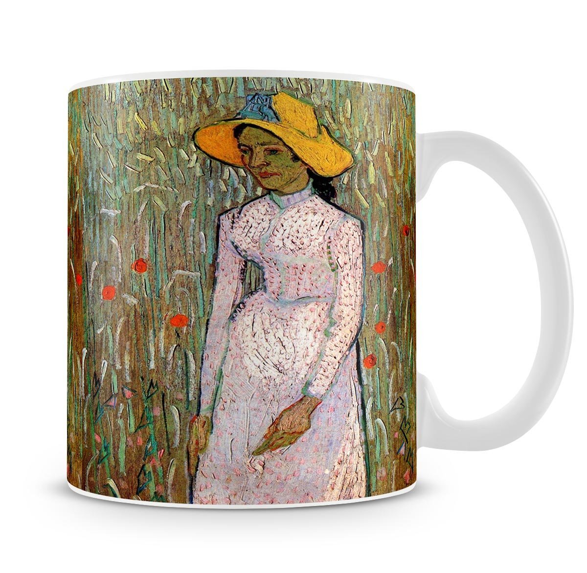 Young Girl Standing Against a Background of Wheat by Van Gogh Mug - Canvas Art Rocks - 4