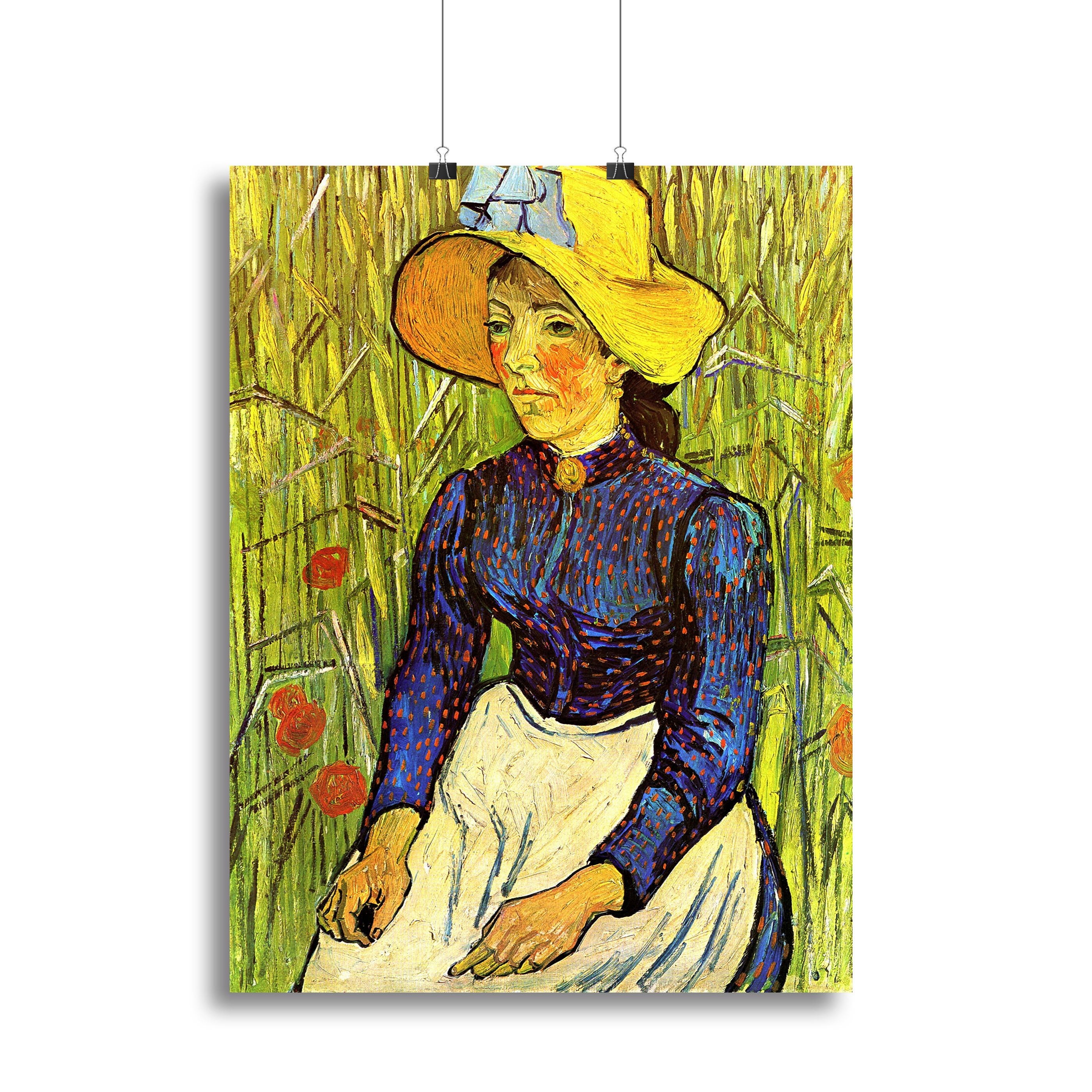 Young Peasant Woman with Straw Hat Sitting in the Wheat by Van Gogh Canvas Print or Poster