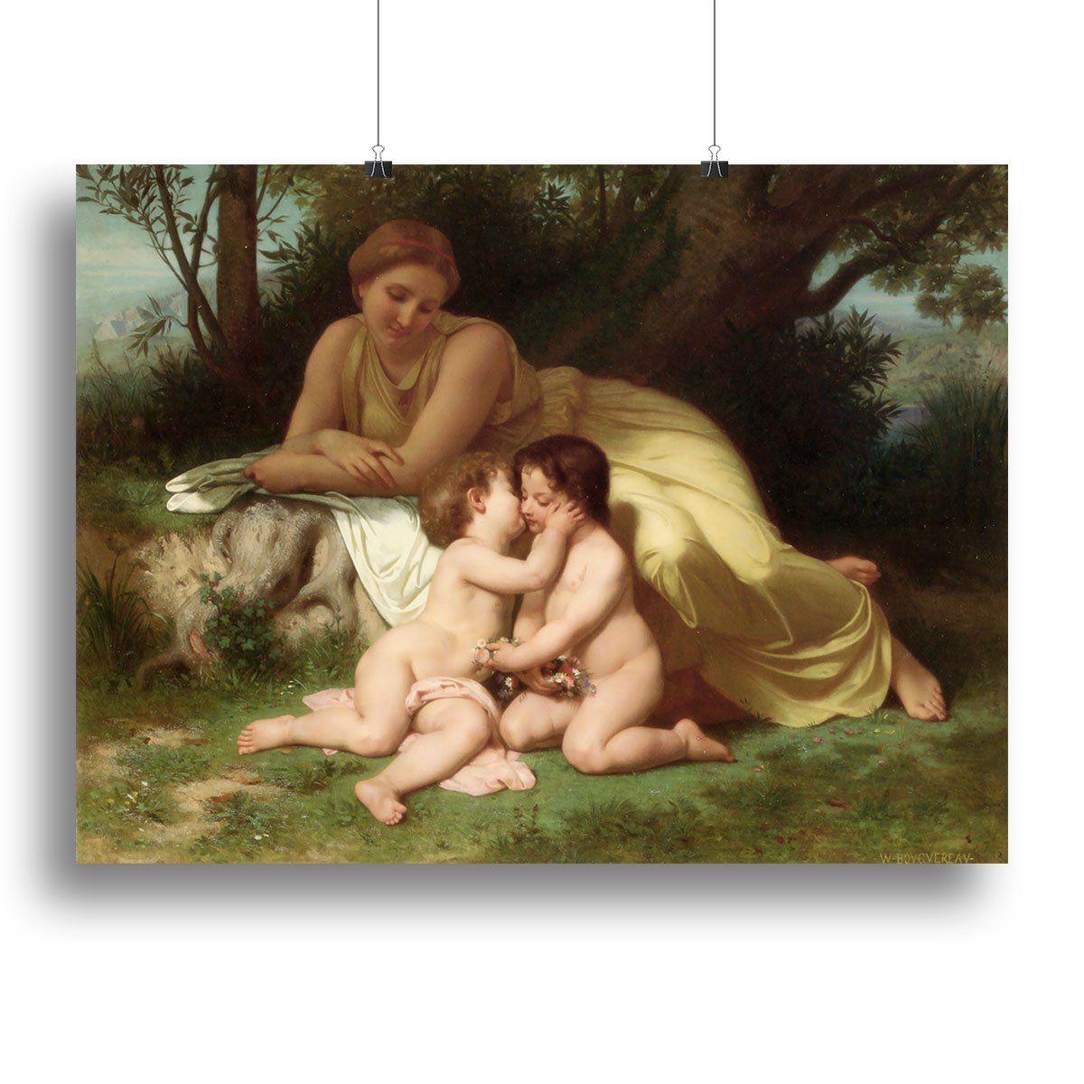 Young Woman Contemplating Two Embracing Children By Bouguereau Canvas Print or Poster