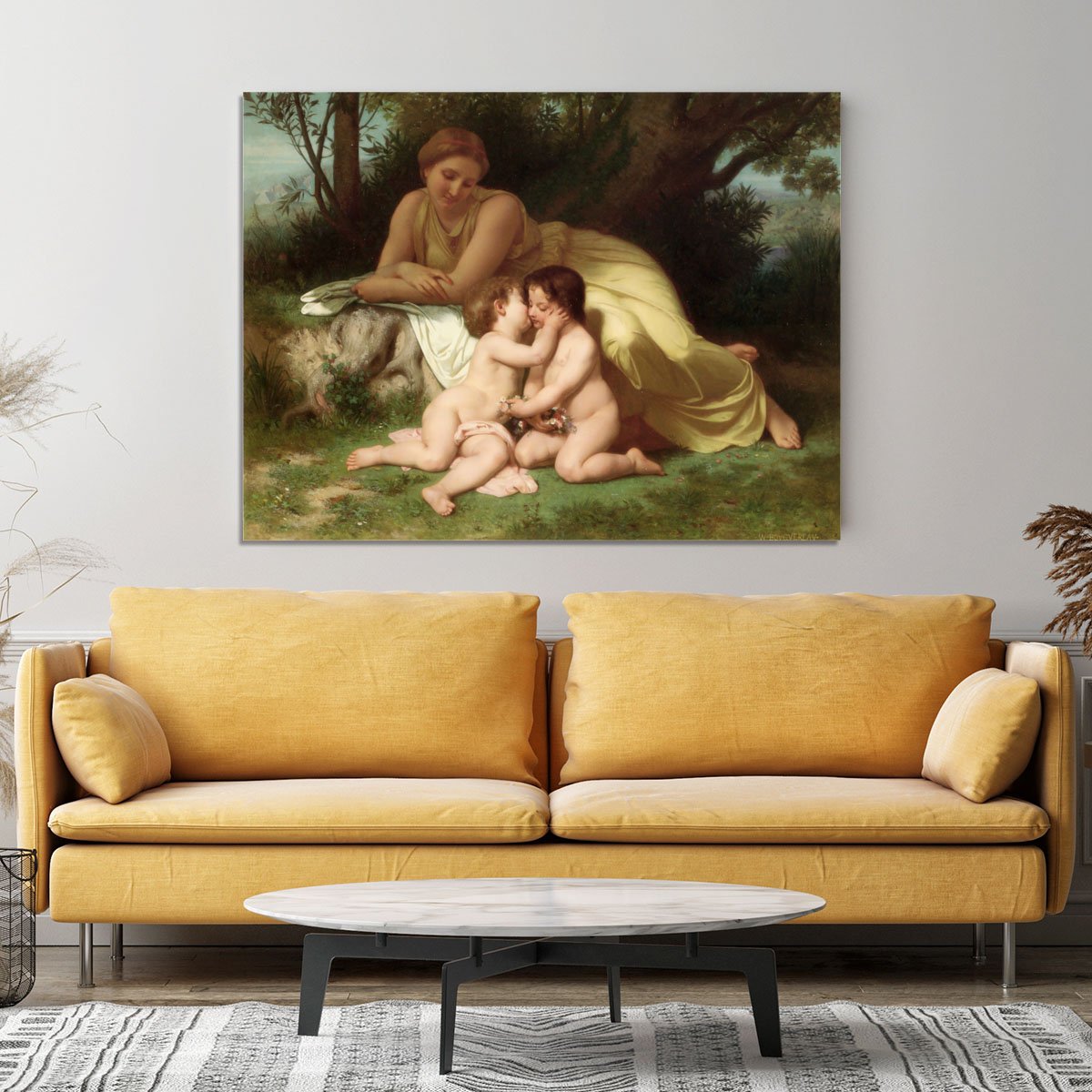 Young Woman Contemplating Two Embracing Children By Bouguereau Canvas Print or Poster
