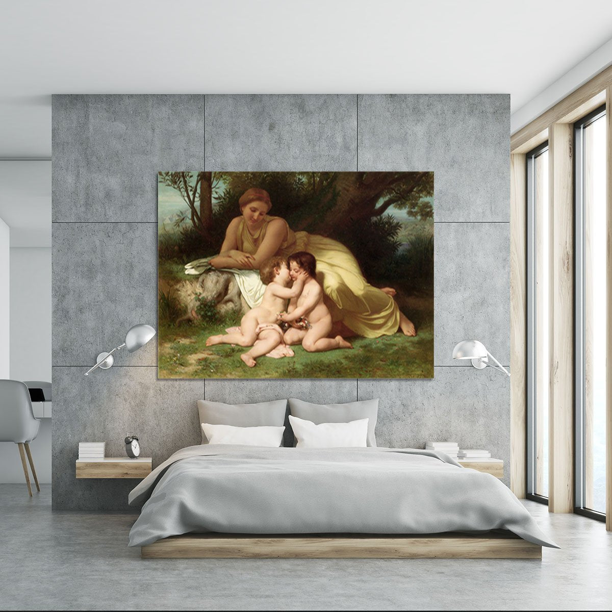Young Woman Contemplating Two Embracing Children By Bouguereau Canvas Print or Poster