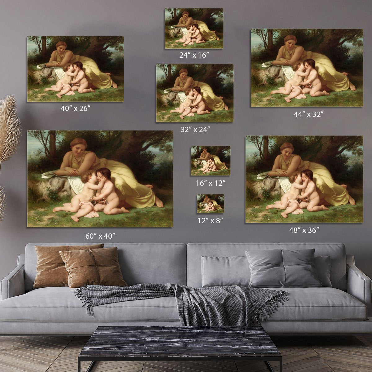 Young Woman Contemplating Two Embracing Children By Bouguereau Canvas Print or Poster