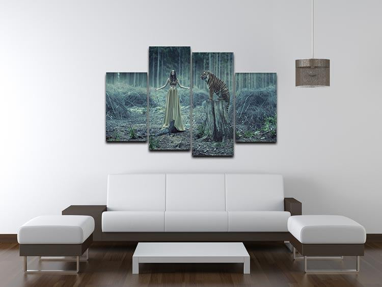 Young girl with a wild tiger 4 Split Panel Canvas - Canvas Art Rocks - 3