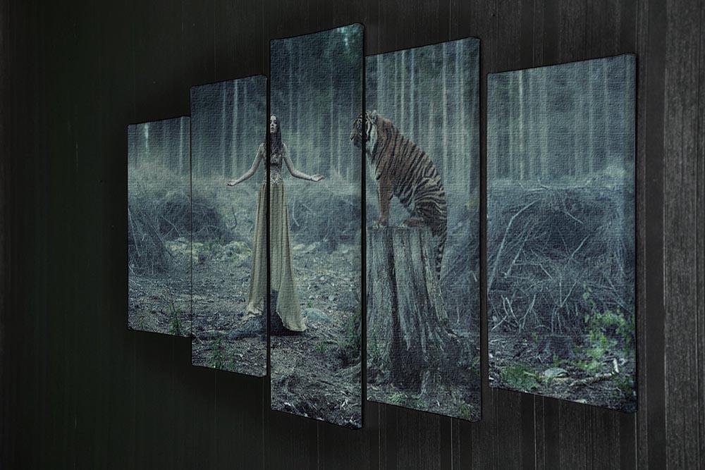 Young girl with a wild tiger 5 Split Panel Canvas - Canvas Art Rocks - 2