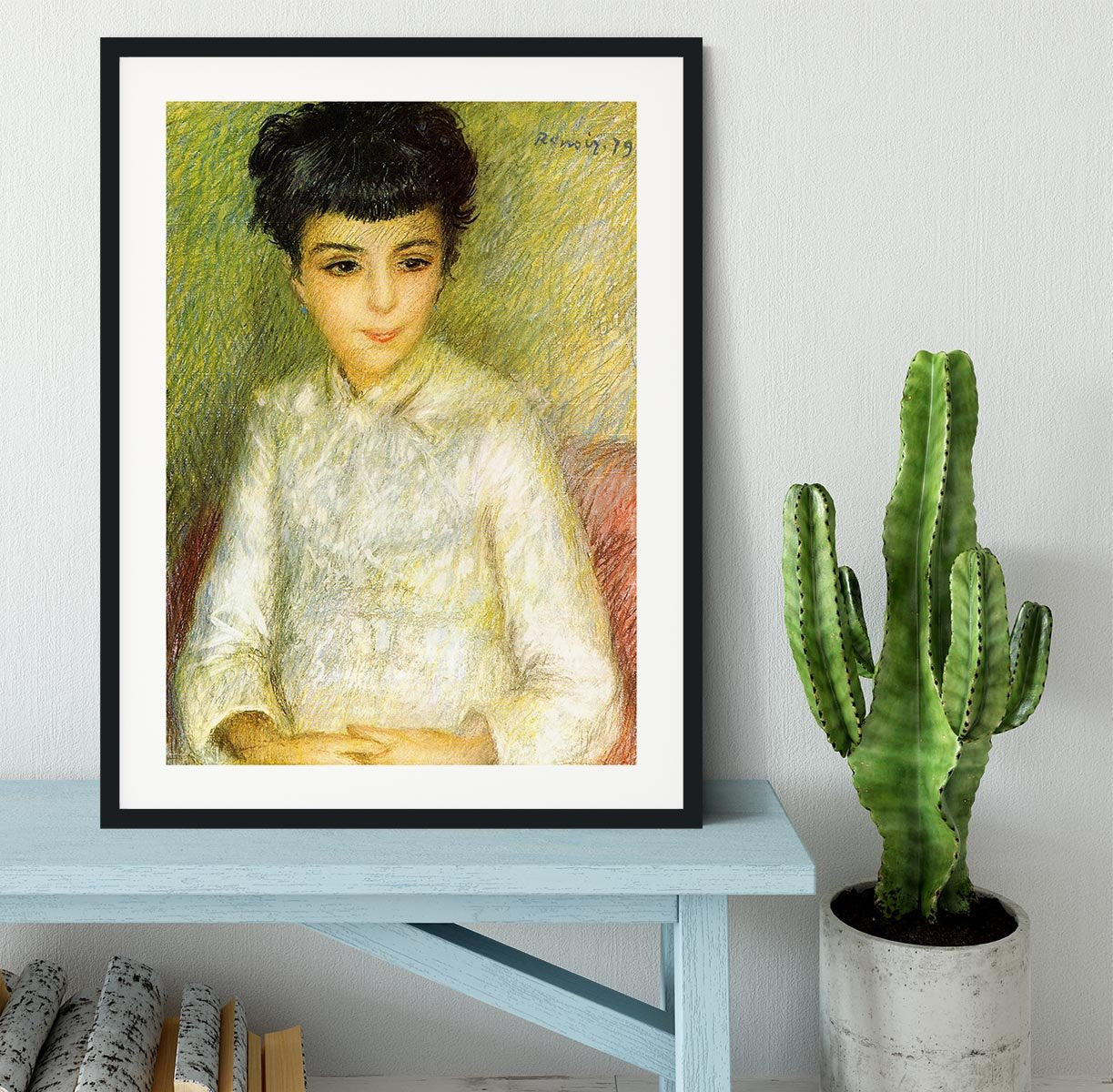 Young girl with brown hair by Renoir Framed Print - Canvas Art Rocks - 1